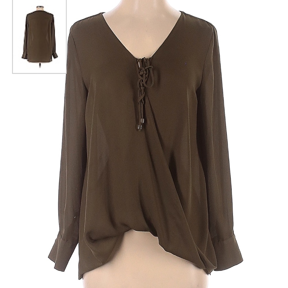 W.A.Y.F hunter green lace up wrap blouse